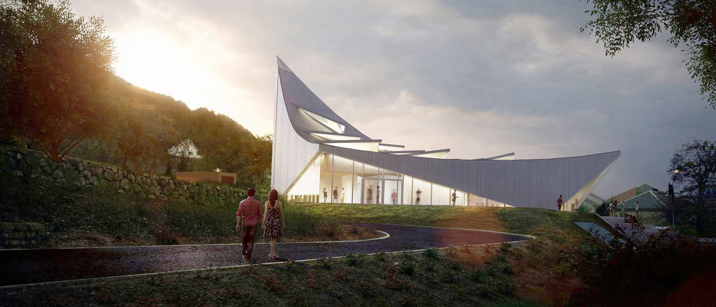 Утонченная скульптурная форма новой церкви в Олгоре напоминает белоснежный головной убор монахини