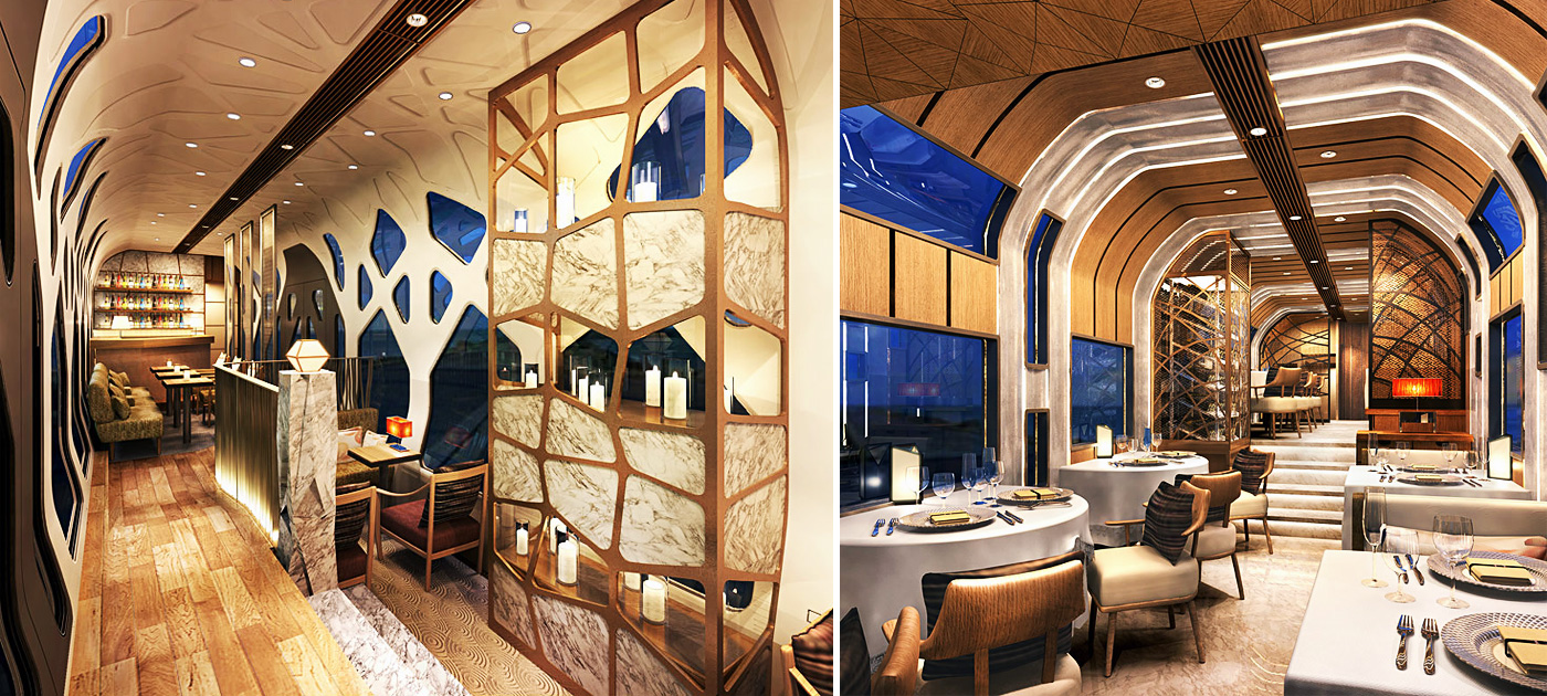 Дизайнерский интерьер вагона - ресторана