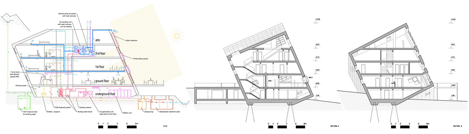 В горном отеле пять этажей, включая подземный гараж