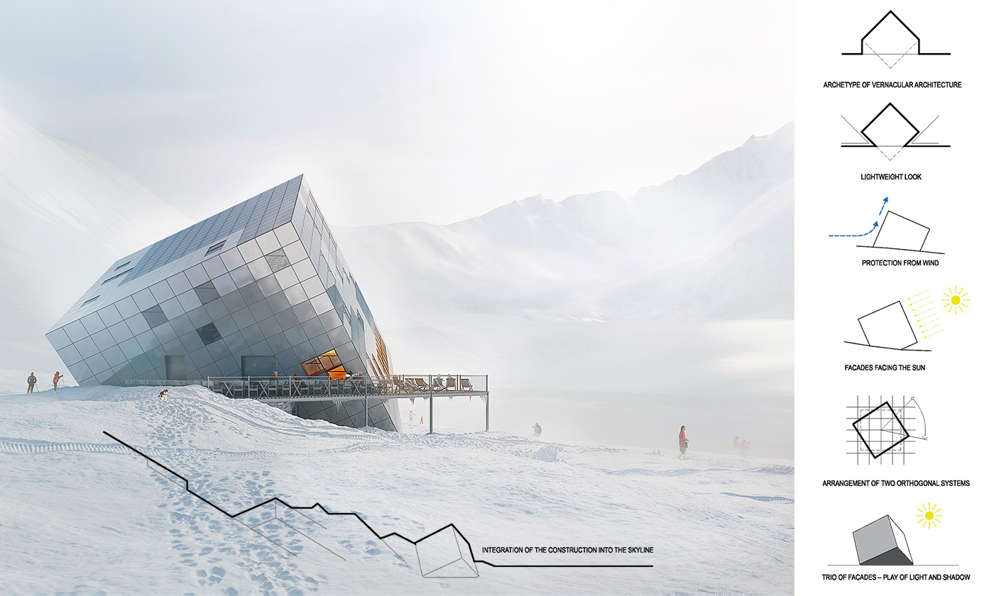 Горный отель как-будто «завис» на одной из своих вершин