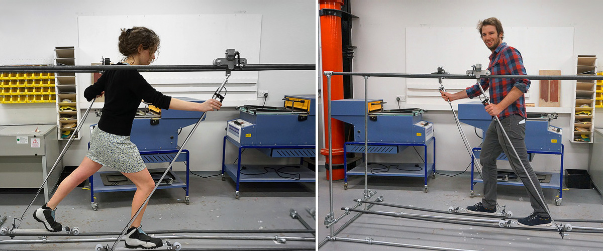 Cкольжения на лыжероллерах по натянутой в воздухе дорожке