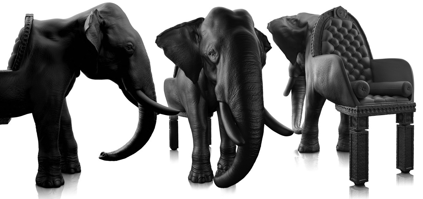 Кресло - слон с национальным орнаментом на деревянной отделке