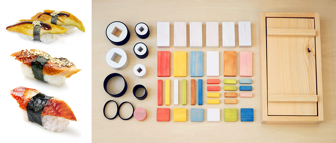 Конструктор суши состоит из 45 элементов из натуральной древесины